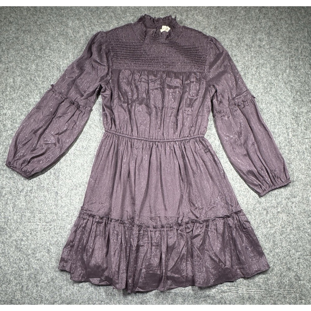 Hem‎ & Thread Smocked Detail Dress Womens Medium Purple Metallic Western Wedding